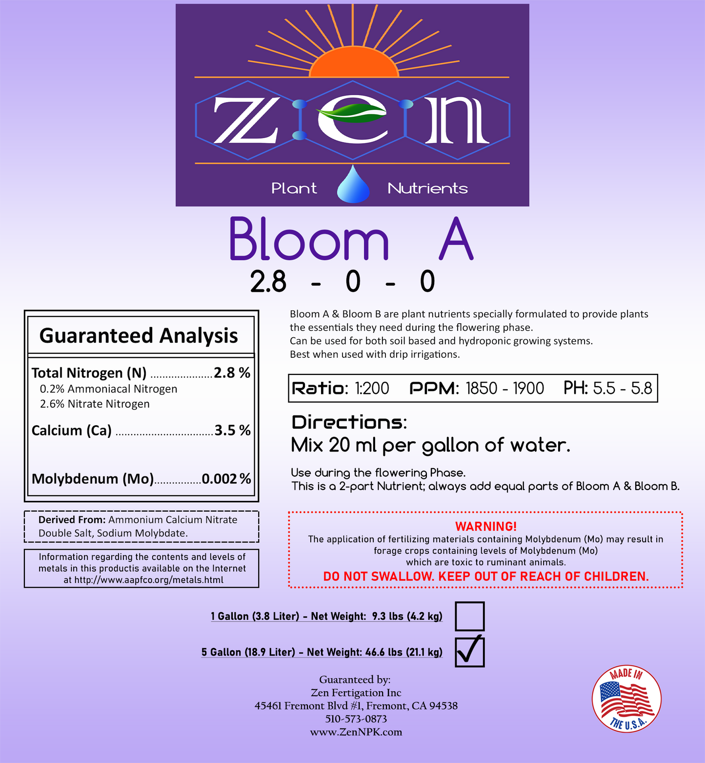 Zen Bloom A 5 gallon