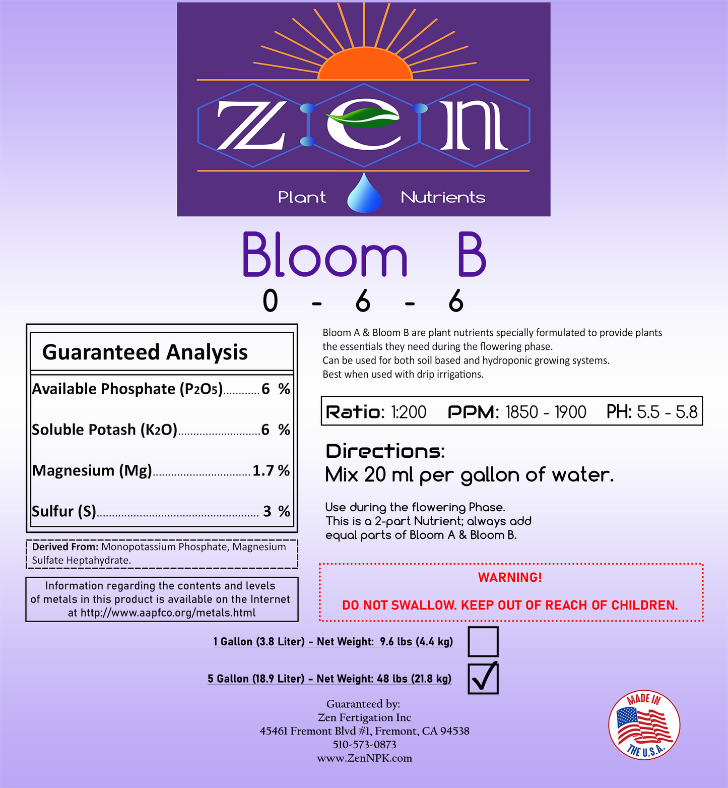 Zen Bloom B 5 gallon