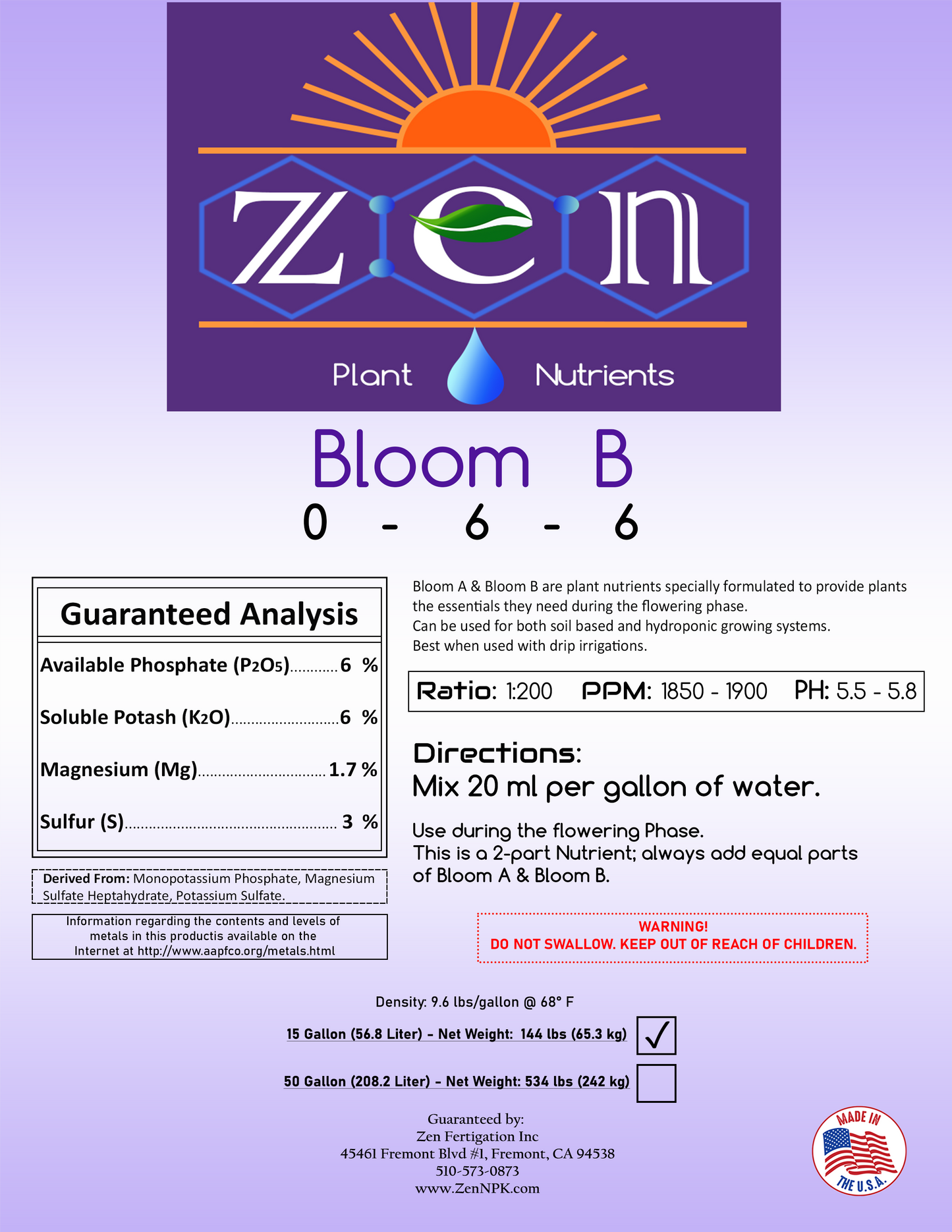 Zen Bloom B 15 gallon
