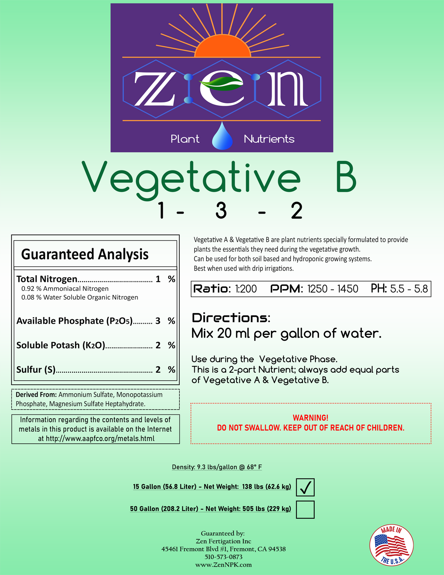 Zen Vegetative B 15 gallon